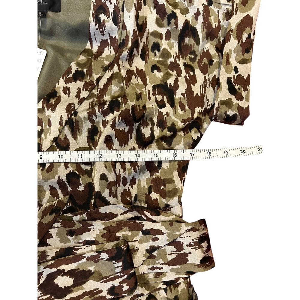 NWT J.CREW Brown Green Leopard Animal Camo Print Surplice Neck Wrap Dress SMALL - Picture 6 of 10